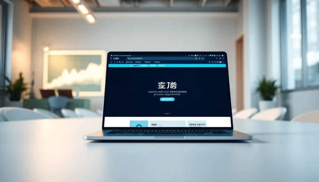 View of 搜狗浏览器官网 user interface on a modern laptop in a bright office