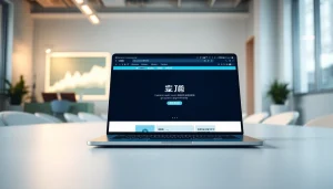 View of 搜狗浏览器官网 user interface on a modern laptop in a bright office