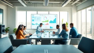 Analyze water utility data on https://reticmanager.com with a professional team in a bright office.