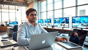 Browse technology news at https://www.techgaged.com featuring a modern newsroom setup.