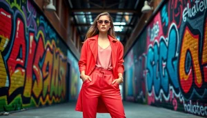 Showcase of modern clothing designs at https://www.northernfashions.com with a confident fashion model in an urban setting.