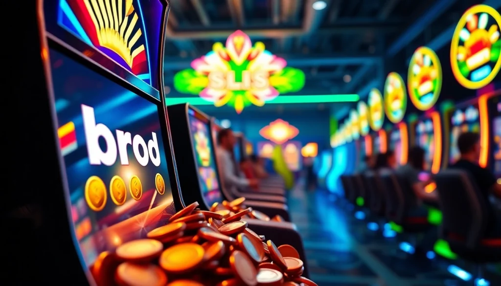 Menggoda pemain dengan bro138 slot, menggambarkan suasana kasino yang cerah dan menarik.