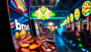 Menggoda pemain dengan bro138 slot, menggambarkan suasana kasino yang cerah dan menarik.