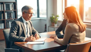 Consultation with a personal injury lawyer from https://www.cohanlegal.com in a professional office environment.