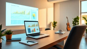 View of a productive workspace highlighting https://press.farm with analytics and creativity-oriented props.