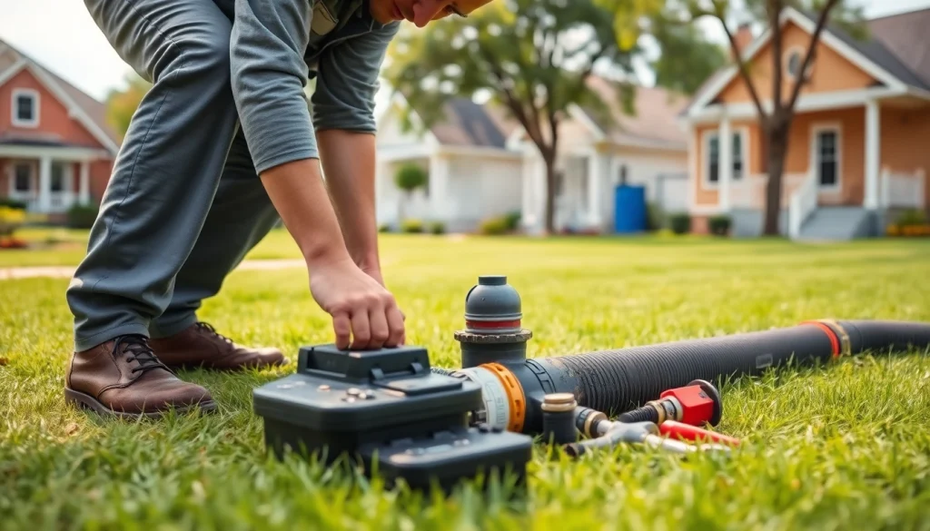 Sewer repair Raleigh expert diagnosing plumbing issues in a residential yard.
