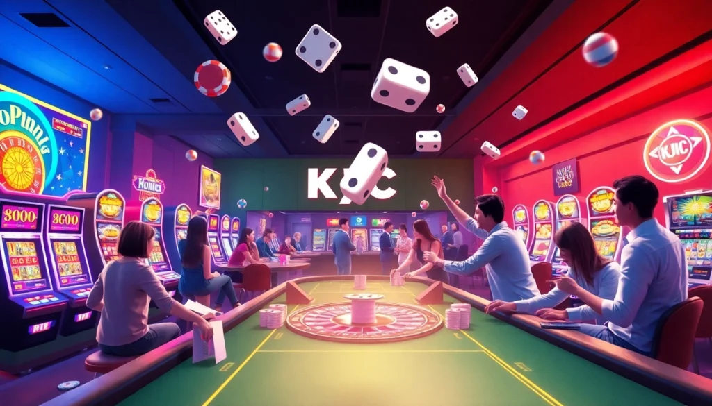 KJC AC 3 embodies the thrilling casino experience with vibrant games featuring poker tables and slot machines.
