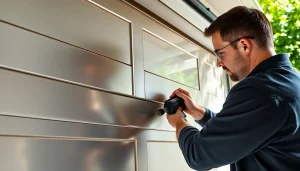 Performing Garage Door Repair in Vancouver Wa by a skilled technician in a serene residential setting