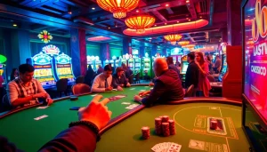 Players enjoying poker at https://xx88casino.com/, featuring vibrant casino tables and dynamic slot machines.
