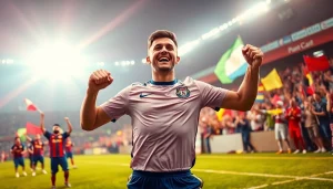 Celebrate victory at https://mm88bc.com/ with an athlete in action after scoring a goal.