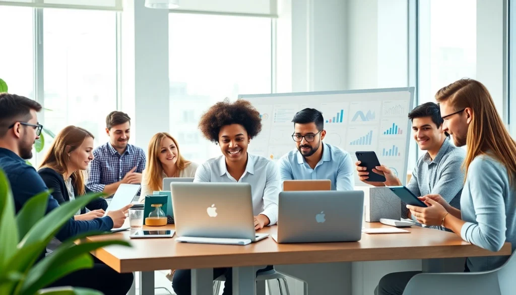 Team collaborating on Good Wolf Marketing strategies in a bright, innovative office.