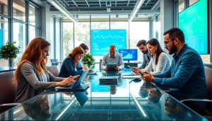 Engaging professionals demonstrating Technology solutions in a modern workspace.