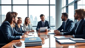 Attorneys meeting at https://www.fisher-wilsey-law.com discussing estate planning in a modern office.