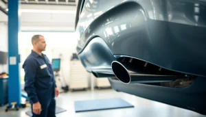 Mechanic performing a Smog Check on a car in a modern inspection facility.