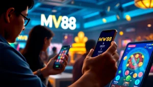 Engaging MV88 online app showcasing secure USDT transactions and vibrant gaming elements.