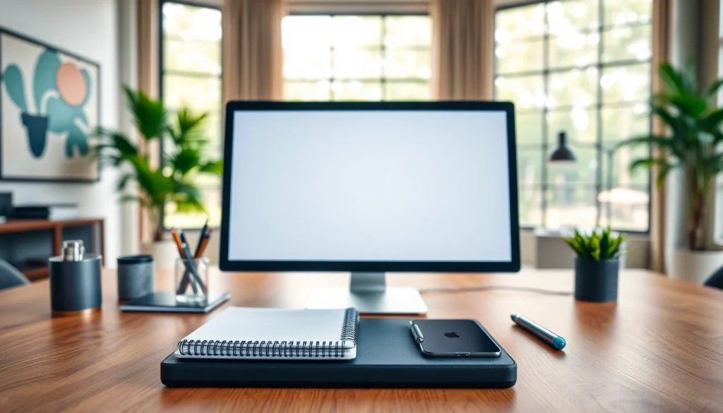 Showcasing a modern workspace at https://whatalker.com, with sleek tech and an inviting atmosphere.