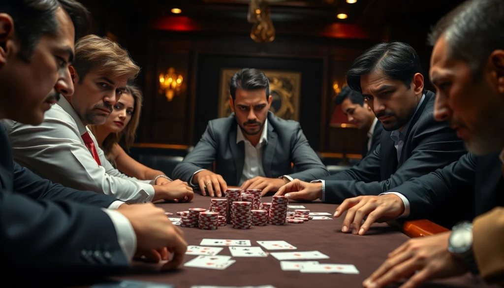 79king captures a dramatic poker game scene with tense expressions and luxurious casino ambiance.