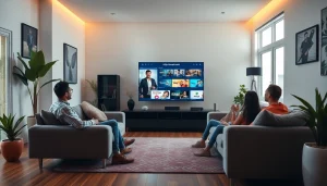 Experience seamless streaming entertainment with https://vizomate.com in a modern living room.