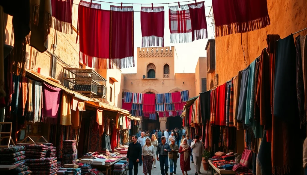 Experience morocco travel through vibrant market scenes filled with colorful textiles and local artisans.