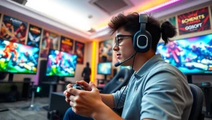 Menampilkan daftar ggsoft game saat gamer fokus di ruang bermain yang dinamis.