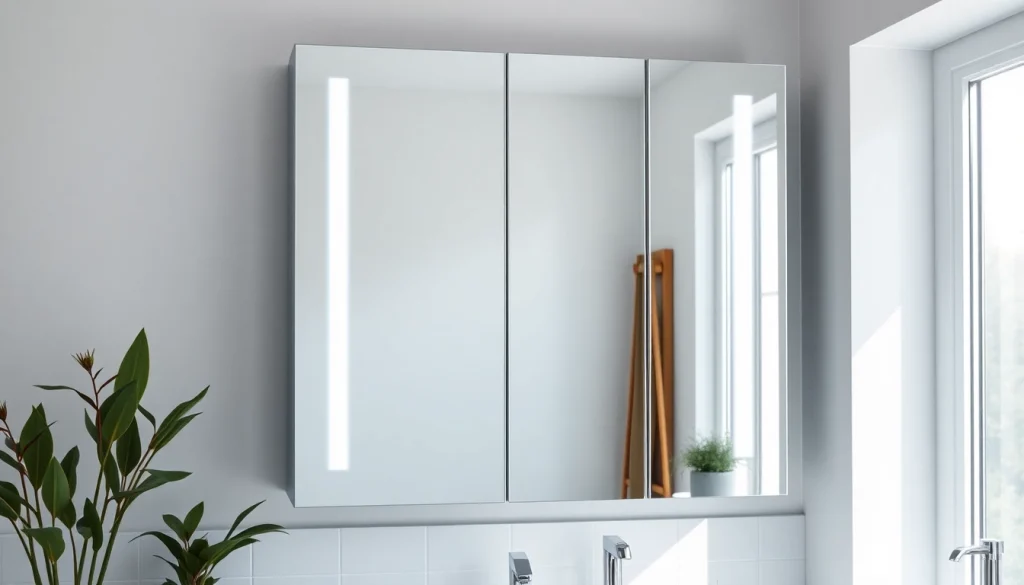 Sonni Spiegelschrank mit LED-Beleuchtung im modernen Badezimmer für stilvollen Stauraum.