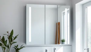 Sonni Spiegelschrank mit LED-Beleuchtung im modernen Badezimmer für stilvollen Stauraum.