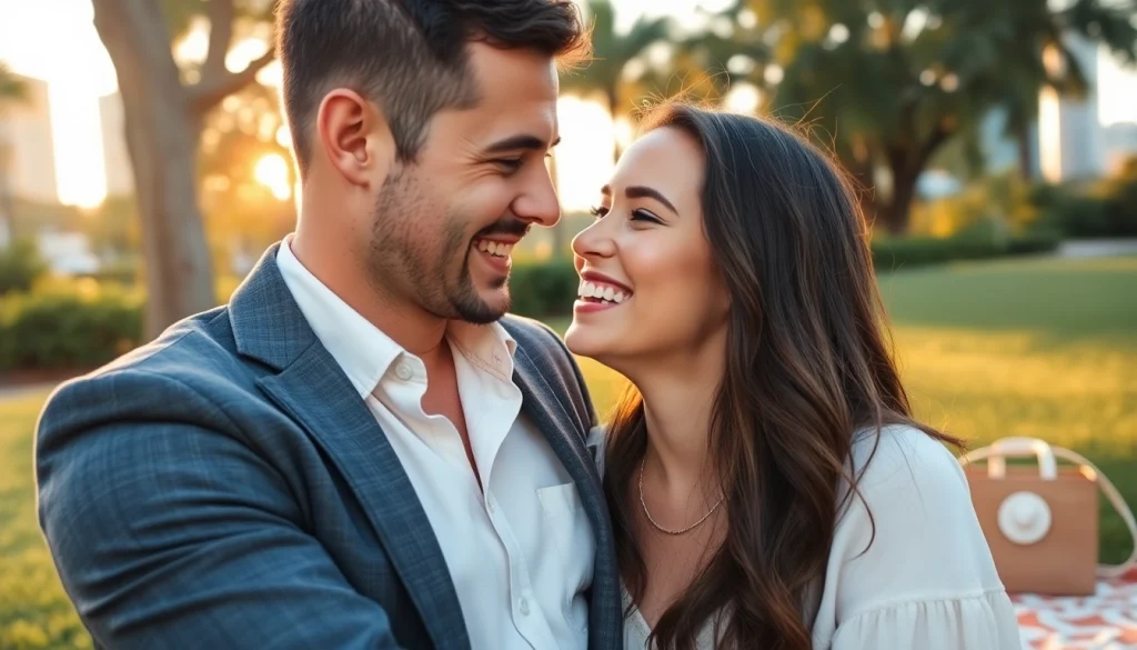 Tampa photographers capturing a romantic outdoor portrait session featuring a couple in a vibrant Tampa setting.