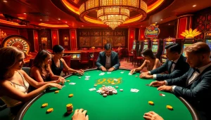 Experience the excitement of Hi 88 as players revel in classic casino games surrounded by vibrant lights.