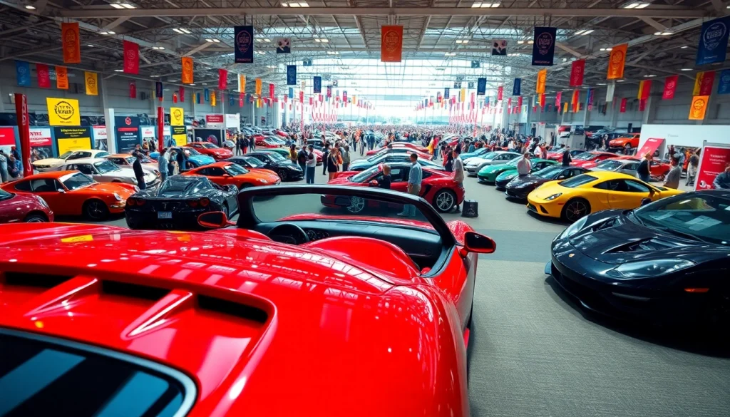 Visitors admire stunning vehicles at the lively Auto Cars Show with dynamic displays.