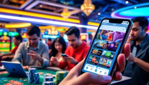 Engaging AF88 online gaming scene with diverse players enjoying casino games on digital devices.