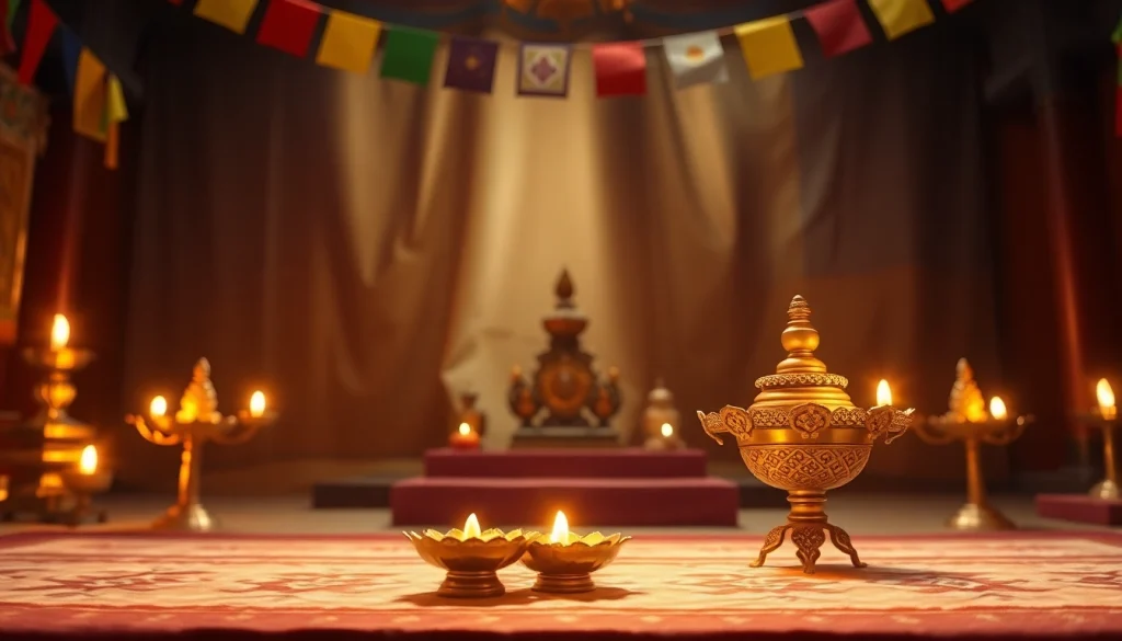 Experience a tranquil butter lamp blessing illuminating a serene temple setting.
