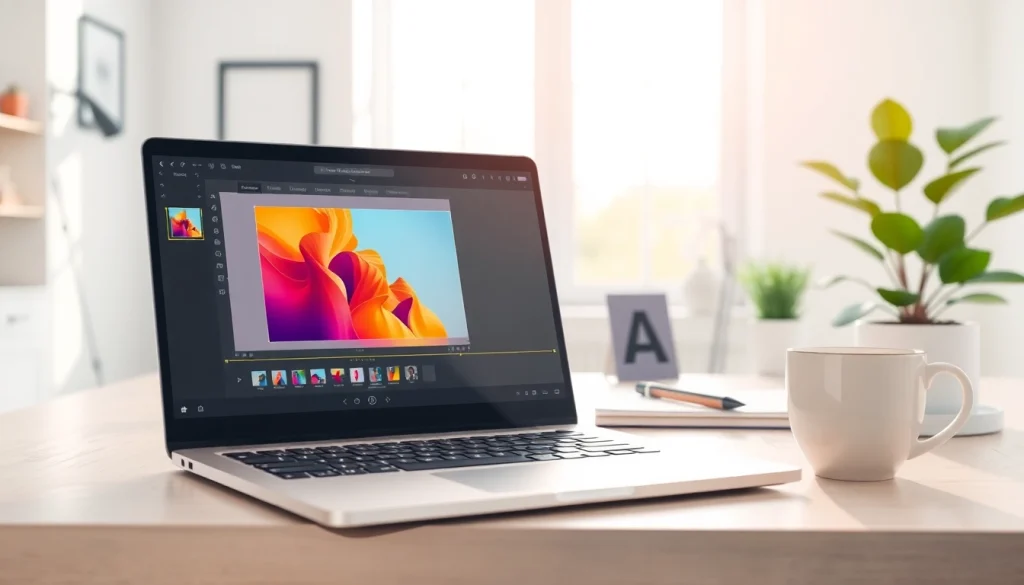 Enhance your photos with 美图秀秀电脑版, featuring a vibrant editing interface on a modern laptop.