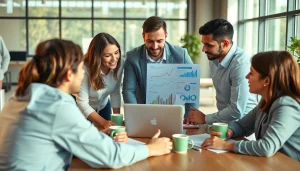 Analyze marketing strategies at https://presshackers.com with a focused team in a bright office environment.