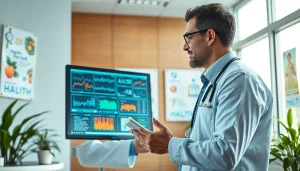 Improve health insights with a health expert using advanced technology in a clinic.