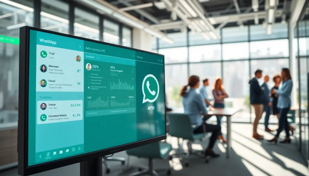Visualize WhatsApp API integration showcasing live data analytics and team collaboration.