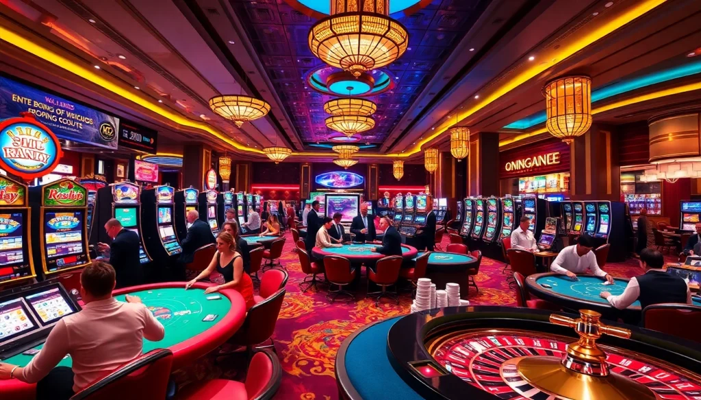 Casino gaming scene featuring KJC brand elements, showcasing vibrant tables and exciting players.