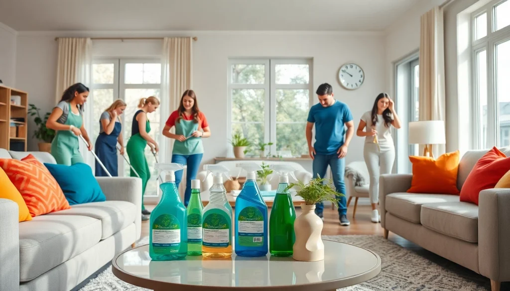 Efficient house cleaning services at https://ecocleanellies.com highlighting professional teamwork in a bright setting.