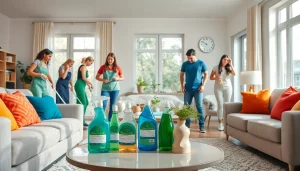 Efficient house cleaning services at https://ecocleanellies.com highlighting professional teamwork in a bright setting.