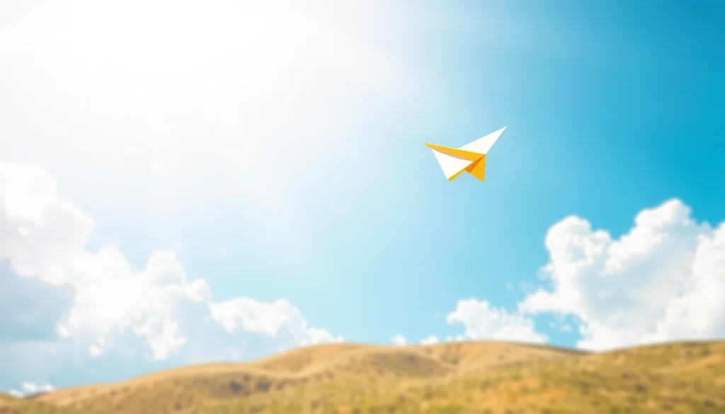 Watch the colorful paper airplane 纸飞机中文版 soar into the clear blue sky, representing creativity and freedom.