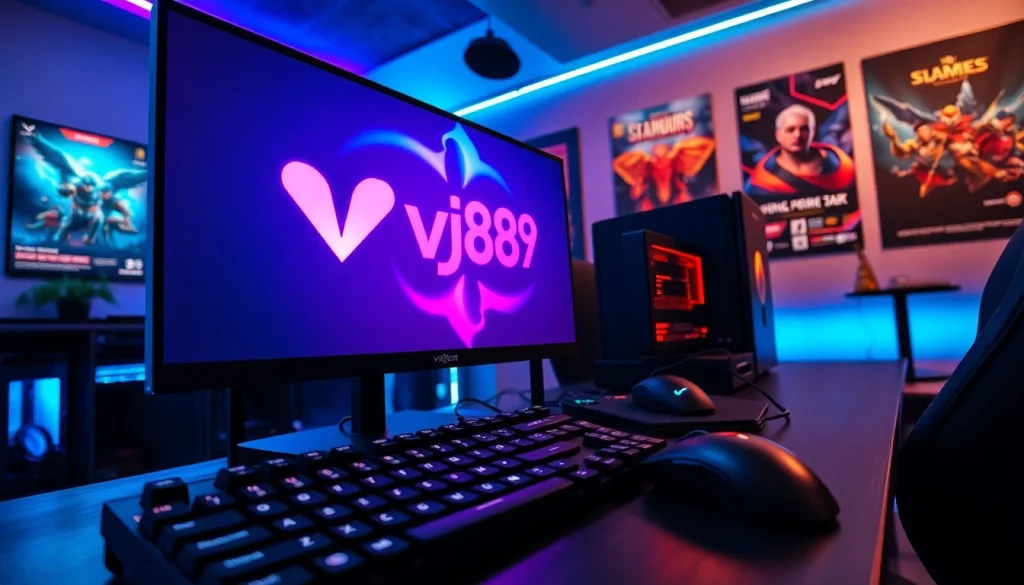 Engage in gaming with the vibrant vj88 gaming setup featuring high-tech equipment.
