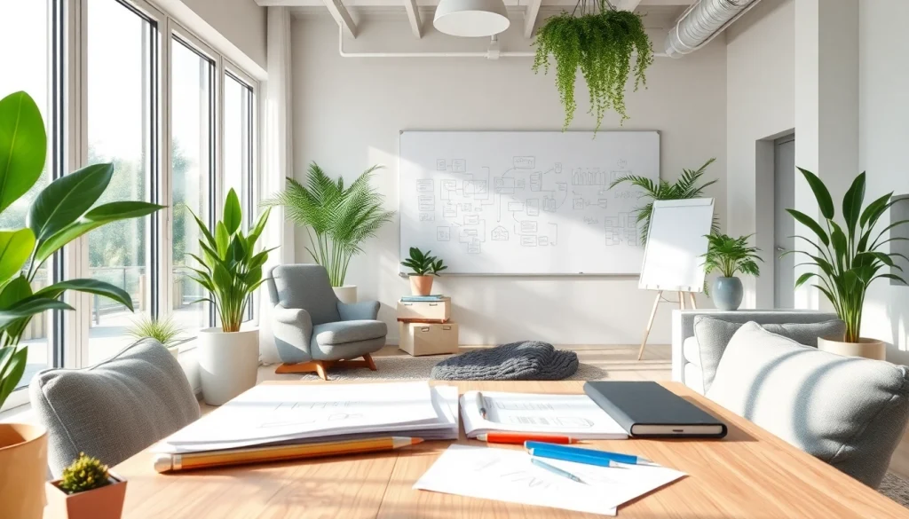 Bekijk de stijlvolle werkruimte ontworpen door https://www.stofnodig.nl met moderne meubels en natuurlijke elementen.