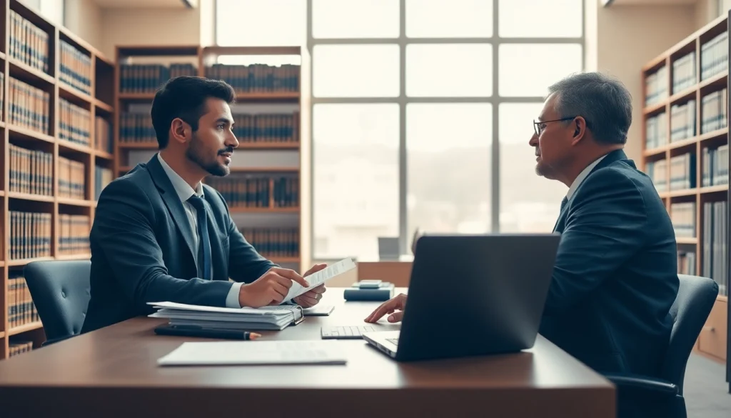 Engaging attorney at https://www.inmotionlaw.com discussing legal strategies for clients in an inviting office.