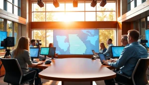 Reporters at thegeorgiasun collaborating in a vibrant newsroom setting.