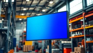 Showcase a high quality lcd display in a dynamic industrial setting, highlighting its advanced features and clarity.