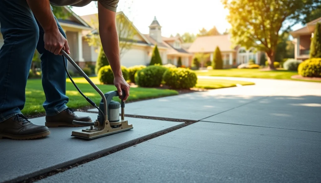 Concrete Leveling Roseburg project showcasing a contractor leveling a driveway expertly.