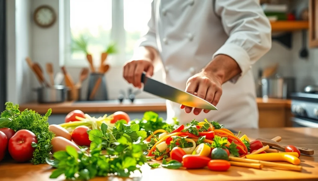 Chef creating delicious dishes at recipesalexarciab.com, highlighting vibrant ingredients and culinary creativity.