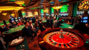 79king's vibrant casino scene captures players winning at poker tables.