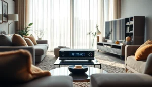 Bekijk de stijlvolle IPTV ontvanger van https://satdeal.nl in een moderne woonkamer setting.