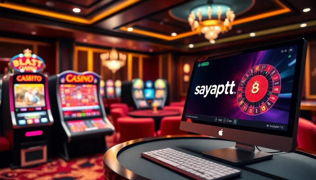 Menampilkan antarmuka sayaptogel dalam suasana kasino online yang dinamis dan mewah.