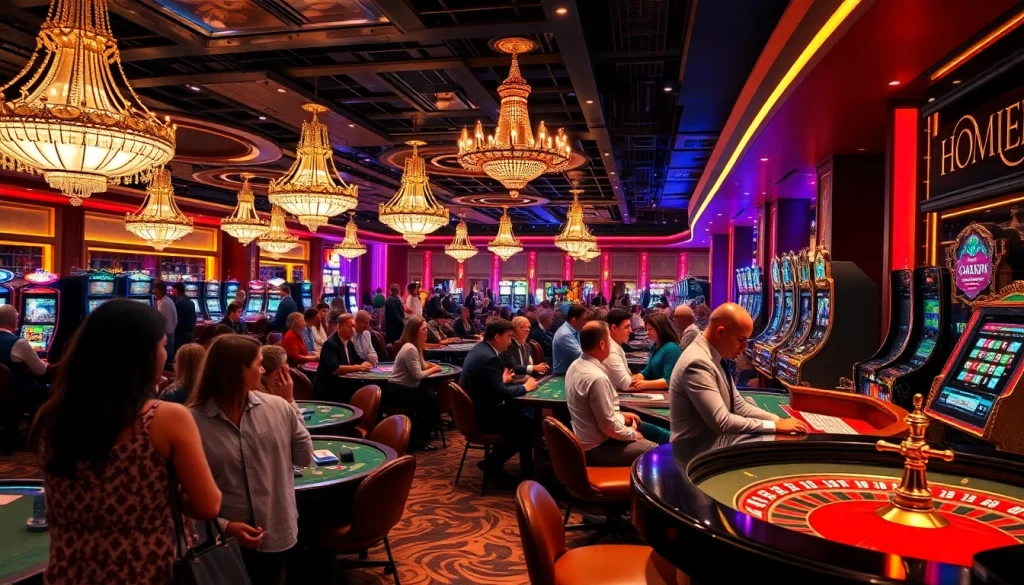 คาสิโนที่มีนักเดิมพันเล่นเกมต่างๆ พร้อมบรรยากาศที่มีชีวิตชีวา